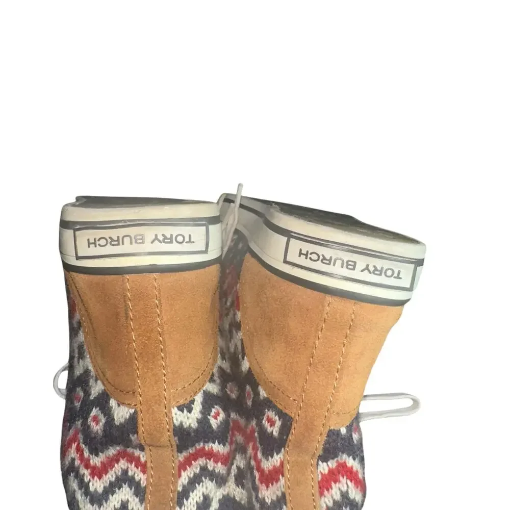 Tory Burch Fair Isle Wool Suede High Top Sneakers Brown Size 8M Cozy Luxe